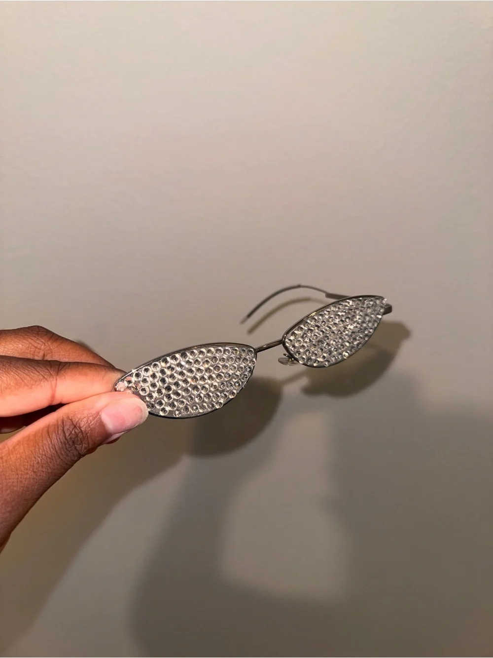 Fashion Nova Silver Crystal-Embellished Cat-Eye Sunglasses